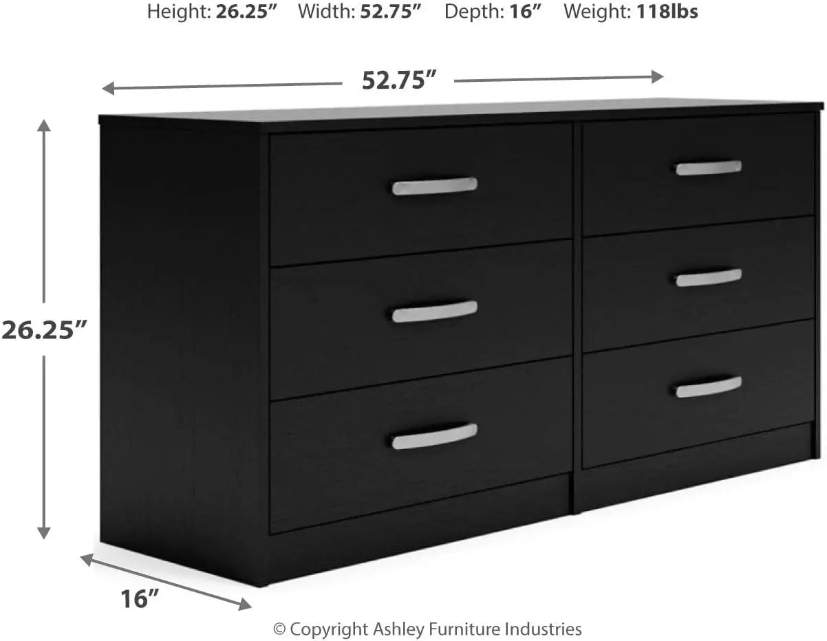 Finch Contemporary 6 Drawer Dresser, Black