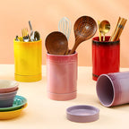 1 PCS Utensil Holder Canister Ceramic Kitchen Cutlery Organizer for Counter Porcelain Cooking Tableware Storage Drying Container