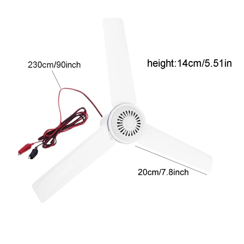 12V Mute Ceiling Fan 19.6inch Silent Camping Tent Hanging Fan without for Outdoor Hiking Bed Home BBQ