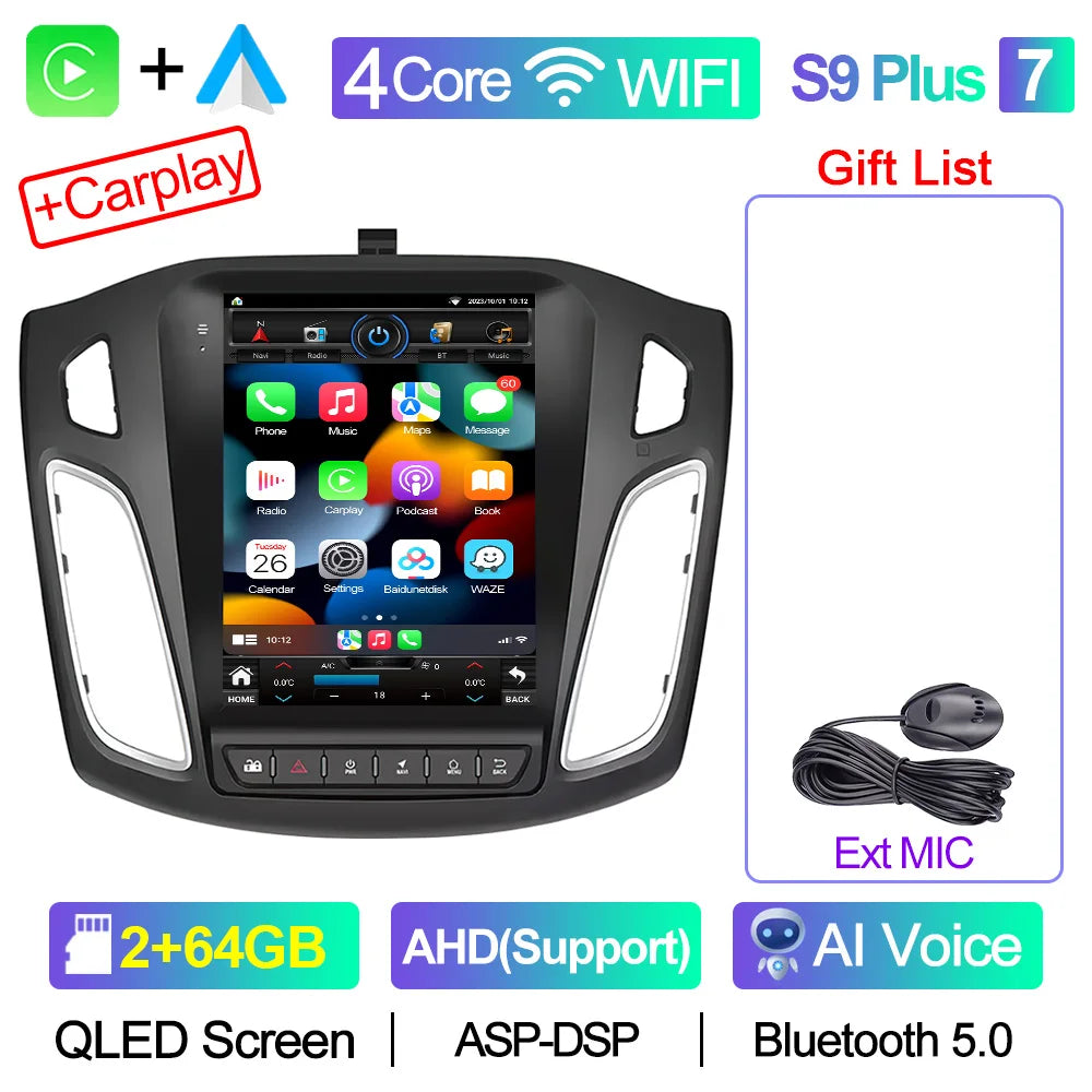 CAIXI GX9 Car Radio Multimedia Player for Ford Focus 3 Mk 3 2011 - 2019 Android 12 2din Carplay Auto Stereo GPS Vertical Tesla