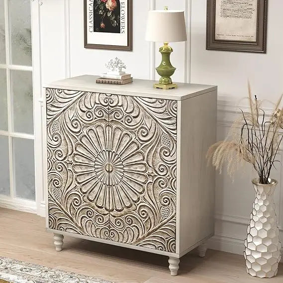 32" W Sideboard Buffet Cabinet with Storage, Accent Cabinet with 2 Push-to-Open Magnetic Doors, Vintage MDF Buffet Table for Li