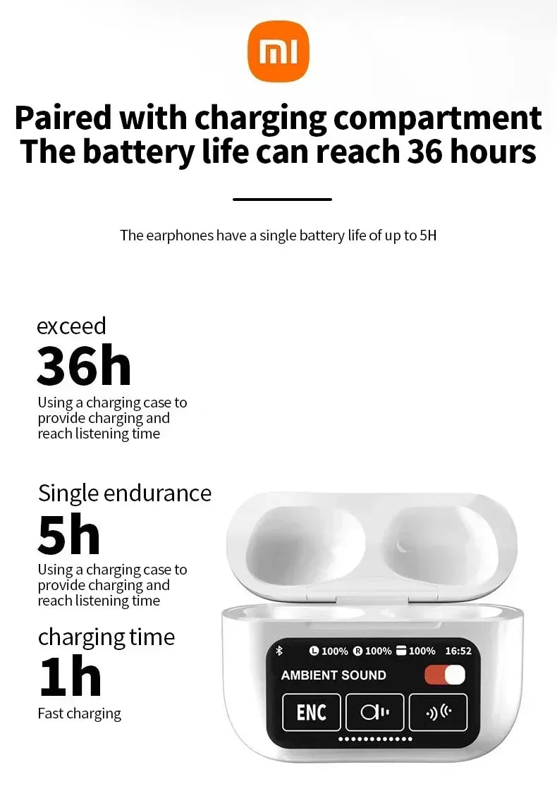 Xiaomi A10 Pro equipped with touch screen control, Bluetooth 5.3 noise cancelling headphones, microphone for clear communication
