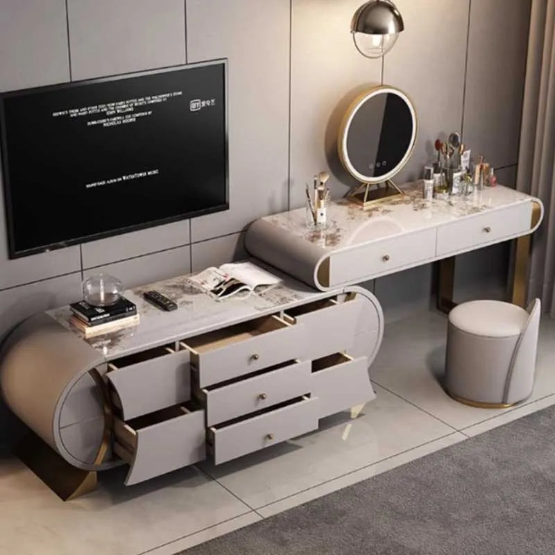 Cabinet Storage Luxury Vanity Table Modern Nordic Vanity Desk Light Mirror Dressers Drawers Make Up Tocador Maquillaje Furniture