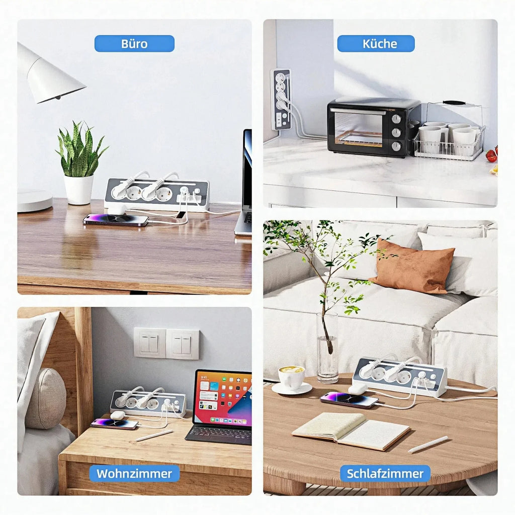7-in-1 wall-mounted socket with night light, USB-A/C fast charging, 1.5-meter extension cable suitable for home bedrooms