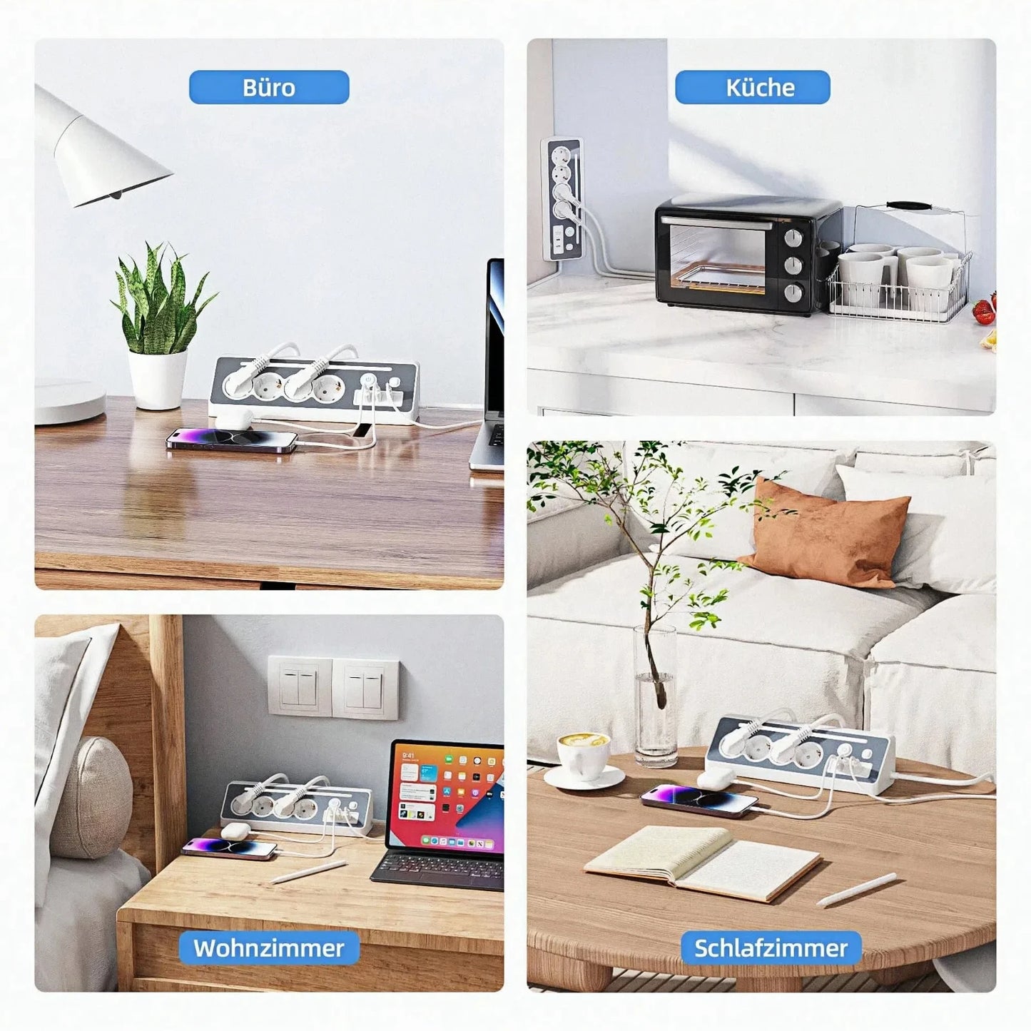 7-in-1 wall-mounted socket with night light, USB-A/C fast charging, 1.5-meter extension cable suitable for home bedrooms