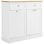 Trash Cabinet Tilt Out Freestanding, Pet Proof Kitchen Trash Cabinet Laundry Hamper with Cutting Board, Wood Garbage Recycling S