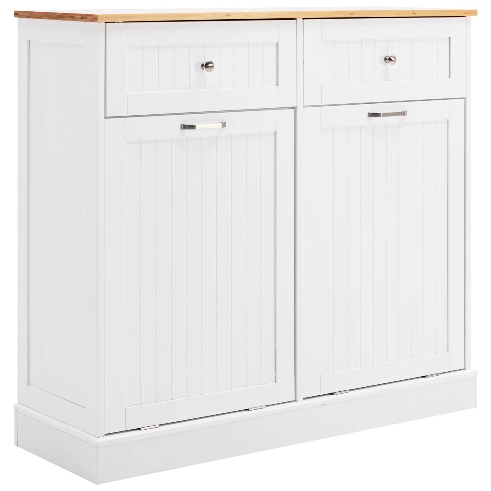 Trash Cabinet Tilt Out Freestanding, Pet Proof Kitchen Trash Cabinet Laundry Hamper with Cutting Board, Wood Garbage Recycling S