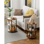 Small Round End Table - 3 Tier Design Accent Table, Narrow Side or Bedside Stand, Industrial Vintage Nightstand