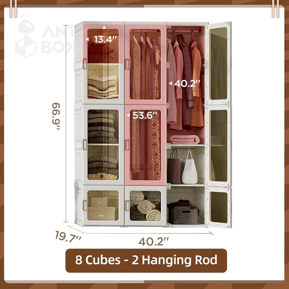 Portable Wardrobe Closet Storage Organizer for Clothes,Suitable for Living Room, Bedroom,Plastic Wardrobe