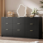Black Dresser for Bedroom, 9 Drawer Double Dresser, Modern Chest of Drawers for Bedroom, Living Room, Entryway and Closet, 63" L