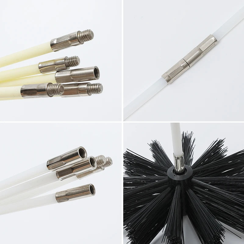 150mm Brush Head Chimney Brush 570mm Long Handle Flexible Rod For Chimney Dryer Pipe Fireplace Inner Wall And Roof Cleaning Tool