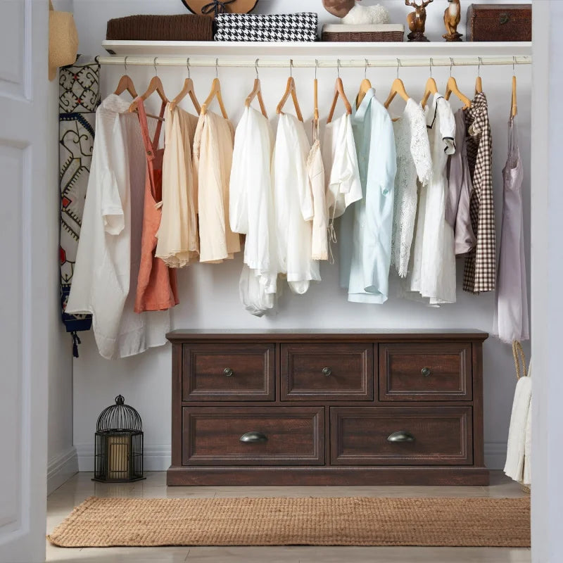 Farmhouse 5 Dresser for Bedroom, 45" Wide of Drawers, 21" Tall Closet Bench Chest Storage Trunk, W