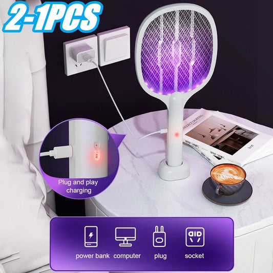 2 in 1 Multi functional Bug Zapper Racket USB Rechargeable Mosquito Killer Safe Electric Mosquito Swatter Pest Control Supplies