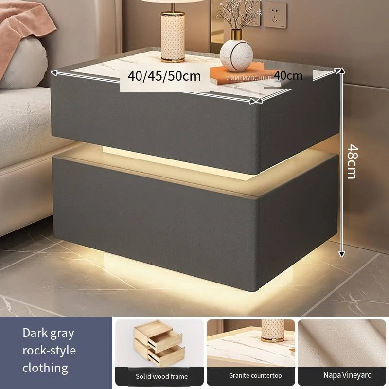 Creative 25-50cm Smart Bedside Table with Sensor Light Nordic Style Storage Cabinet Bedroom Nightstand with Wireless Charging