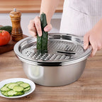 3pcs Kitchen Kit with Stainless Steel Multifunctional Mixing Bowl Vegetable Slicer - Suitable for Cleaning and Slicing Fruits