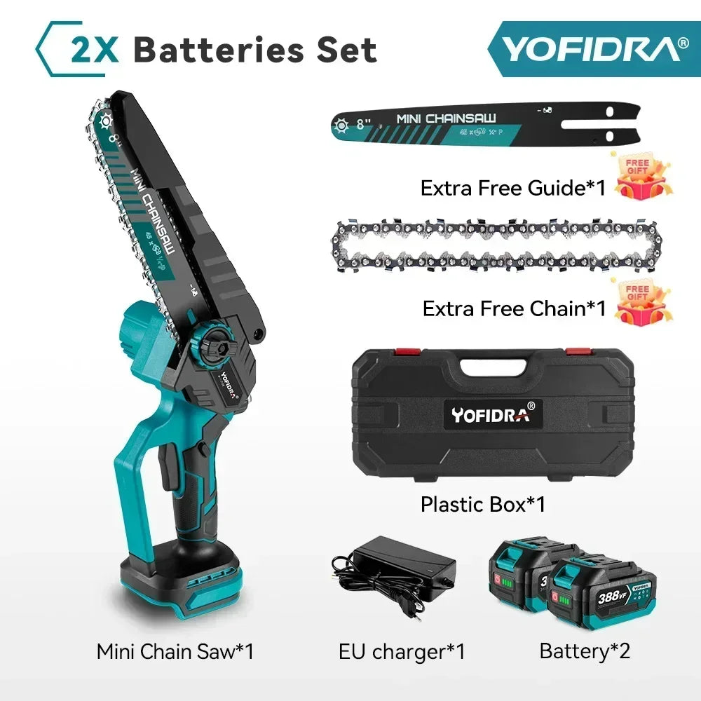 YOFIDRA Brushless 8 inch Electric Pruning Saw Chainsaw Rechargeable Woodworking Saw Power Tool Fit For Makita 18V Battery Pin