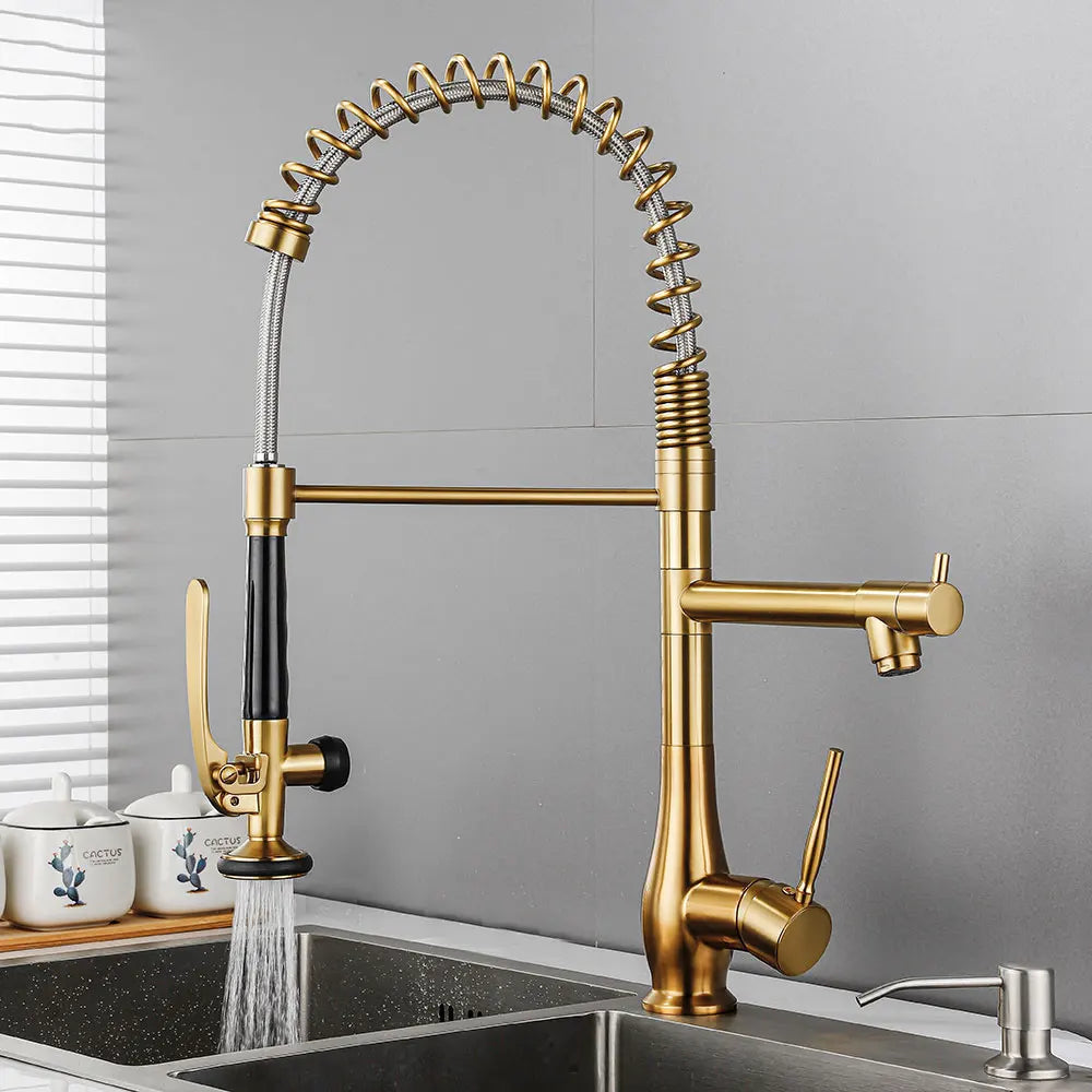 Kitchen Faucet Brushed Nickel Pull-Out  Faucet Swivel Dual Purpose Basin Sink Hot & Cold Water Faucet HMS9069