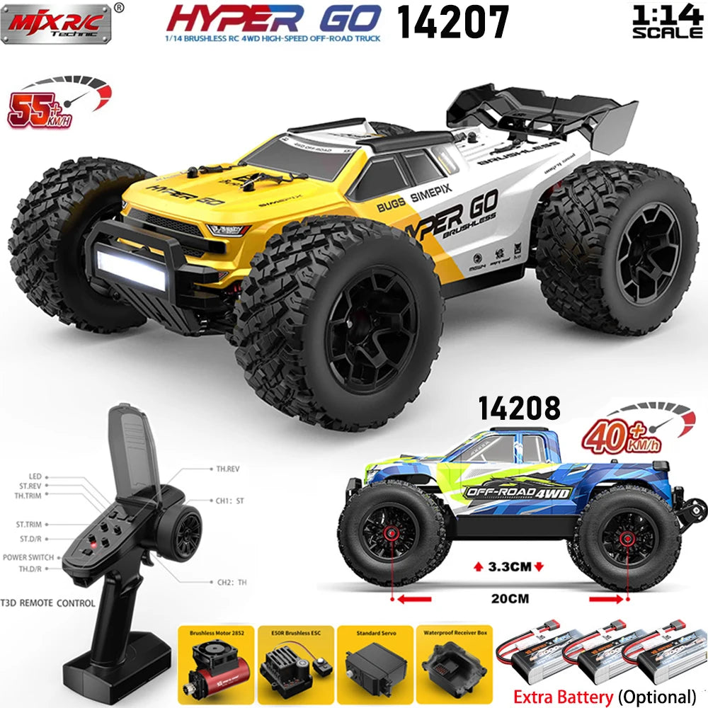 Hyper Go MJX 14207 14208 1/14 4WD 2.4G RC Car 55KM/H Brushless Drift Vehicle Racing Car Remote Control Car Off-Road Truck Toys