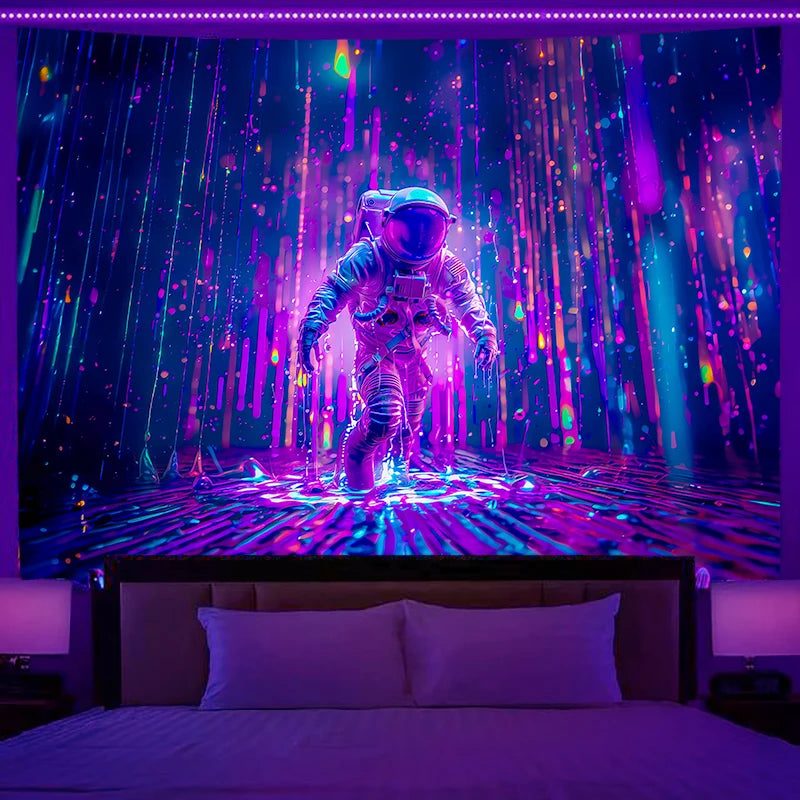 Fluorescent Wall Hanging Astronaut Tapestry Bedroom Room Art Decoration Background Fabric Hippie Party Decoration