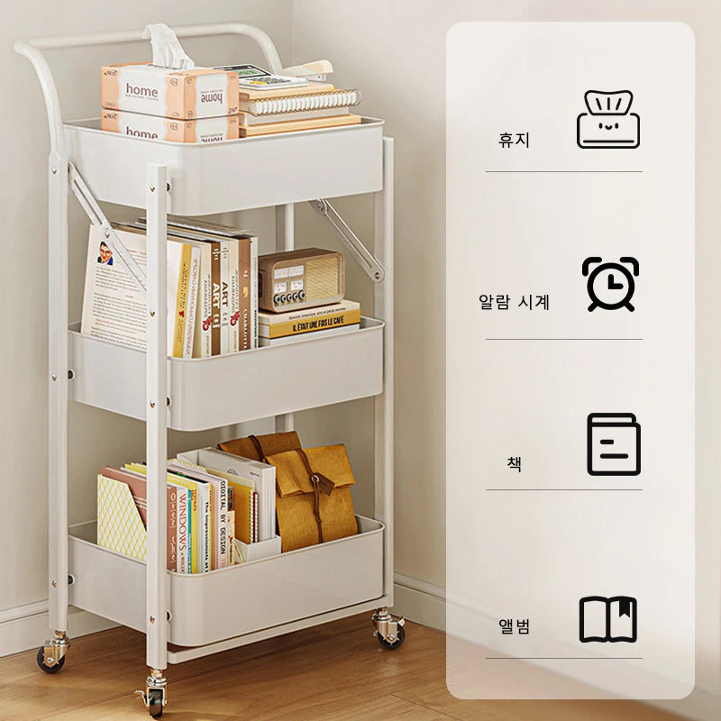 Foldable storage rack Small cart storage rack Multi story floor storage rack Kitchen snack rack Toilet mobile storage rack