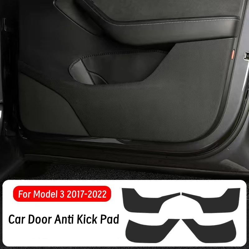 Car Door Anti-Kick Pad For Tesla 2017-2024 Model 3/Y Leather Sticker Trim Side Door Sill Protector Cover Car Interior Decoration
