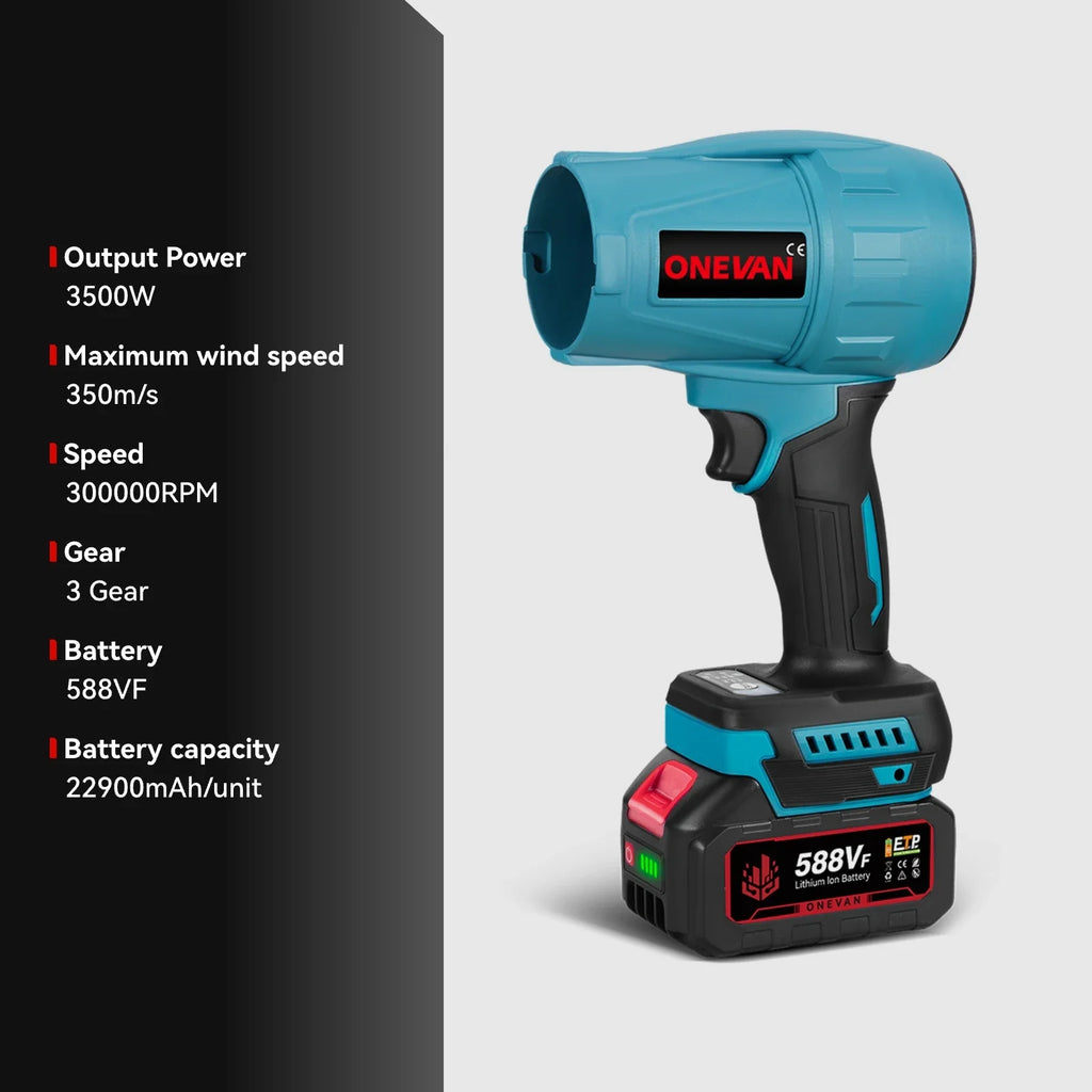 ONEVAN Brushless Electric Turbo Blower Jet Fan 3500W 300000RPM Nozzle Leaf Blower Dust Blowing Tool For Makita 18V Battery Pin