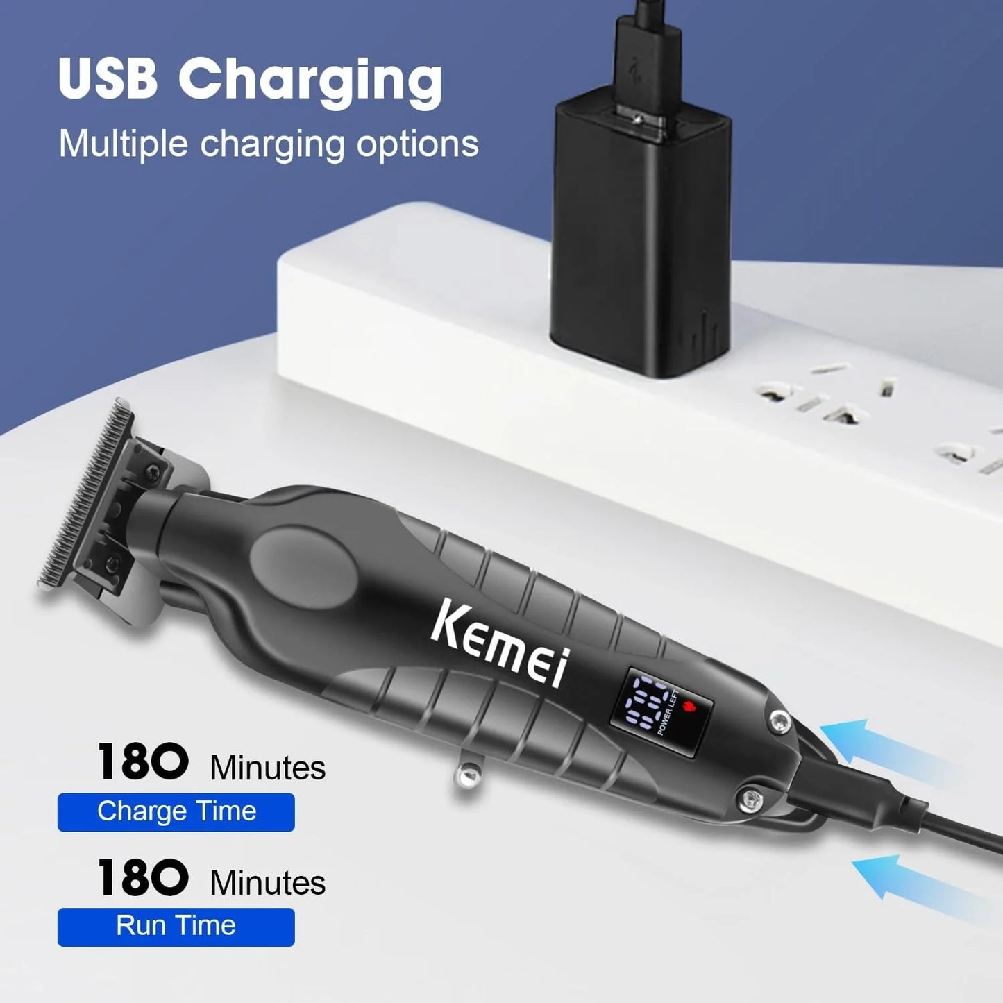 Kemei 2293 Professional Barber Hair Trimmer Cordless Rechargeable Men Hair Clippers Electric Finish Cutting Machine Fit Babyliss