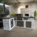 Custom Outdoor Garden Kitchen BBQ Station Cultural Stone Sink Countertop Built-in BBQ Grill For Home Use