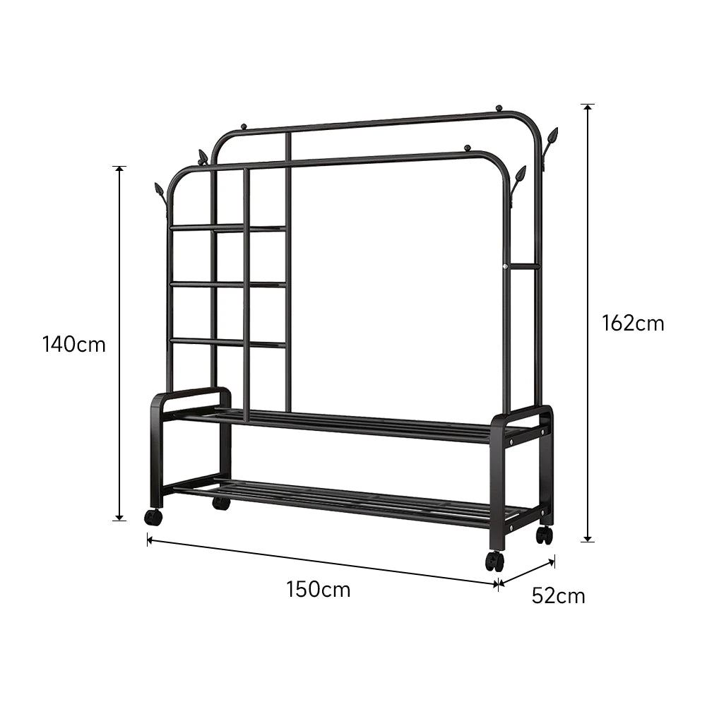 【Breeins】Double-Rod Clothes Rack with Wheels Storage Organizer Clothes Shelf Tidy Home Decoration