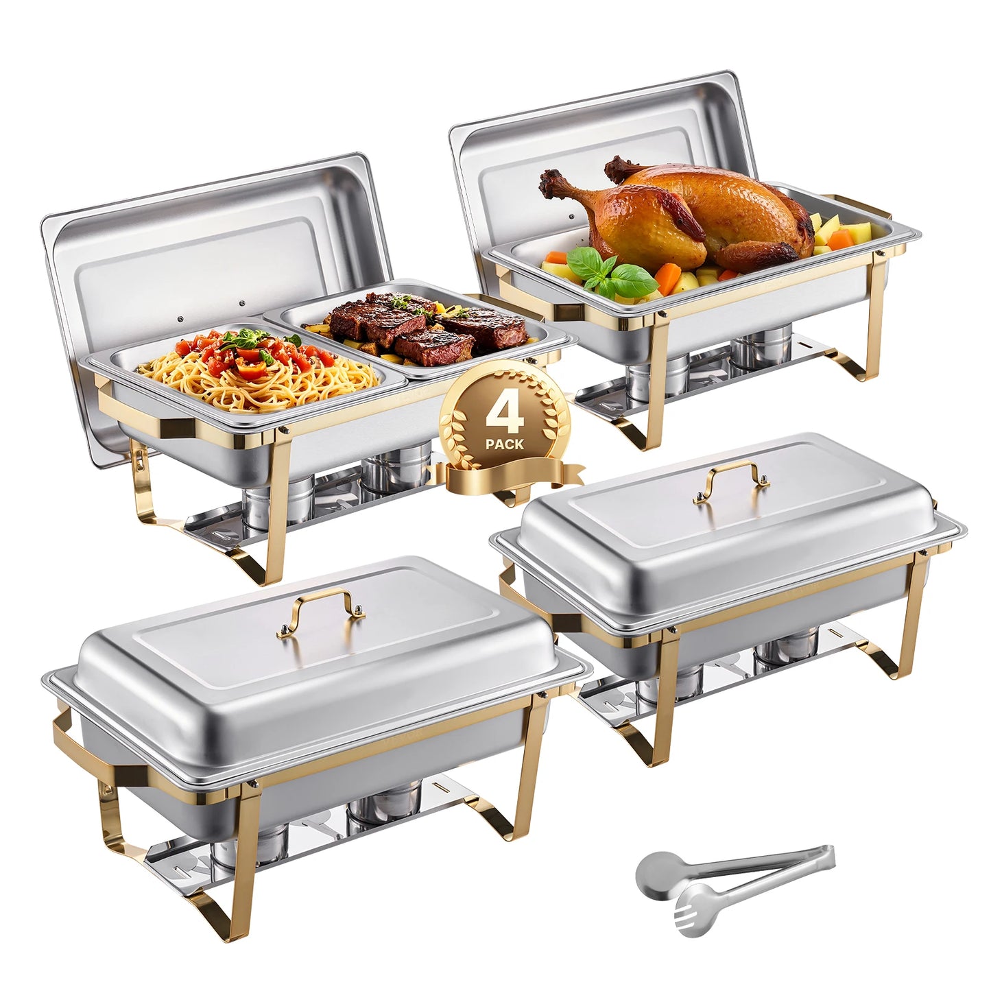 VEVOR 8QT Rectangle Chafing Dish 2/4/6 Packs w/ Full Size Pans Buffet Catering Warmer Server Folding Stand Fuel Holder Tray