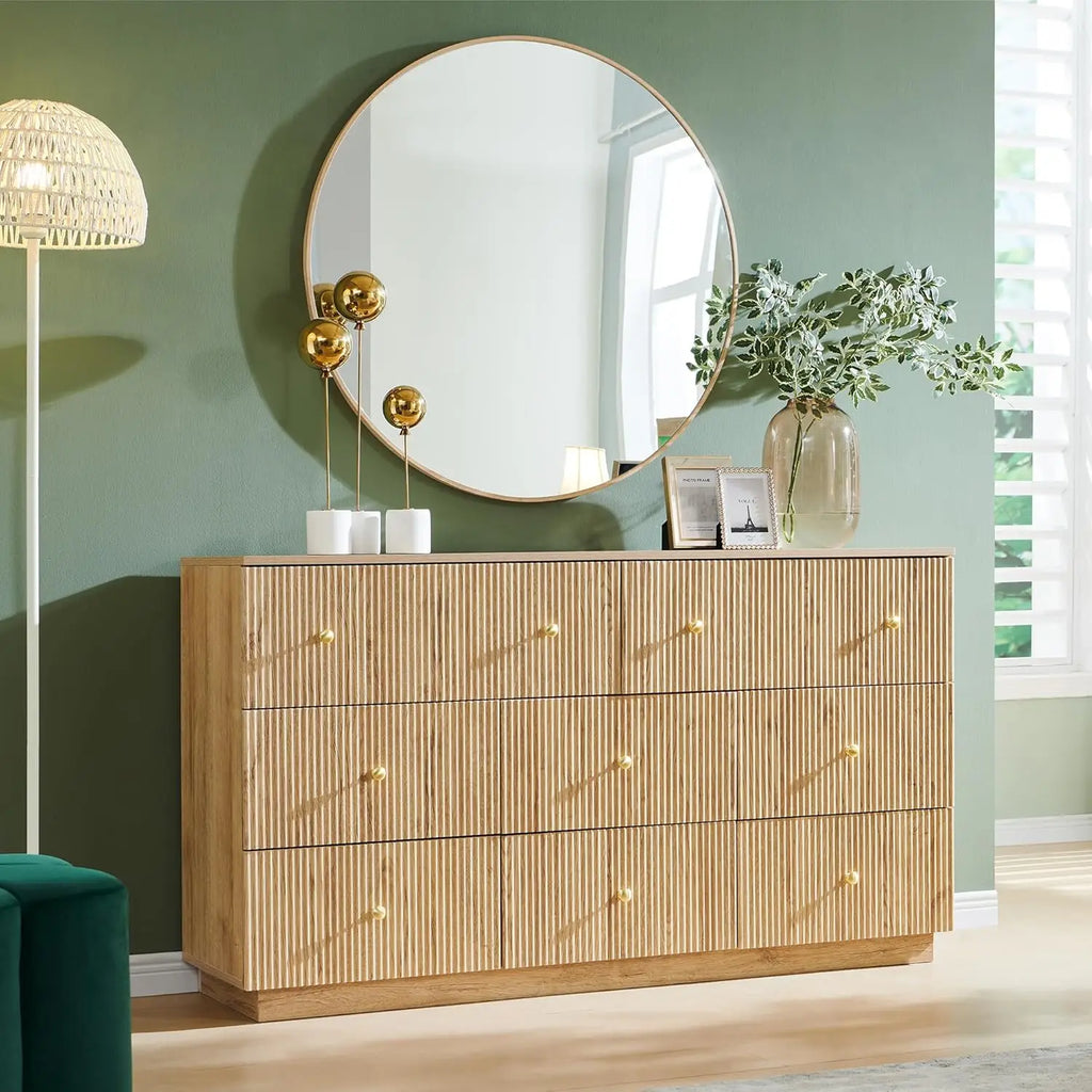 Fluted Dresser for Bedroom, 55" W 8 Drawer Dressers, Wood Tall Dresser Storage Organizer, Modern Bedroom Chest of Drawers
