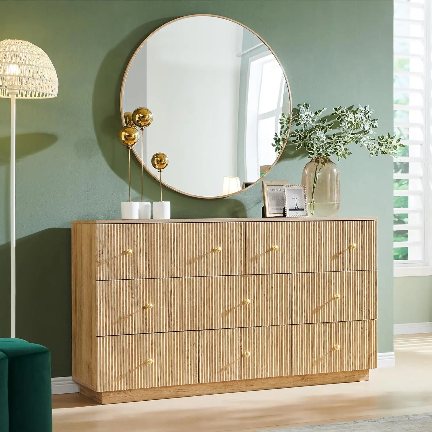 Fluted Dresser for Bedroom, 55" W 8 Drawer Dressers, Wood Tall Dresser Storage Organizer, Modern Bedroom Chest of Drawers