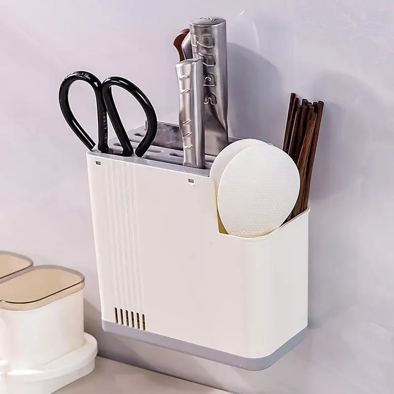 Multifunctional Kitchen Utensil Holder Knife Slots Drainage Base Countertop Storage Organizer Chopsticks