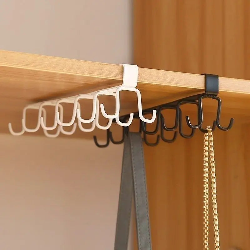 Cabinet Storage Rack Multifunctional Wardrobe Organizing Rack 6/12 Hooks Kitchen Cup Holder No Punching Storage Rack Organizer