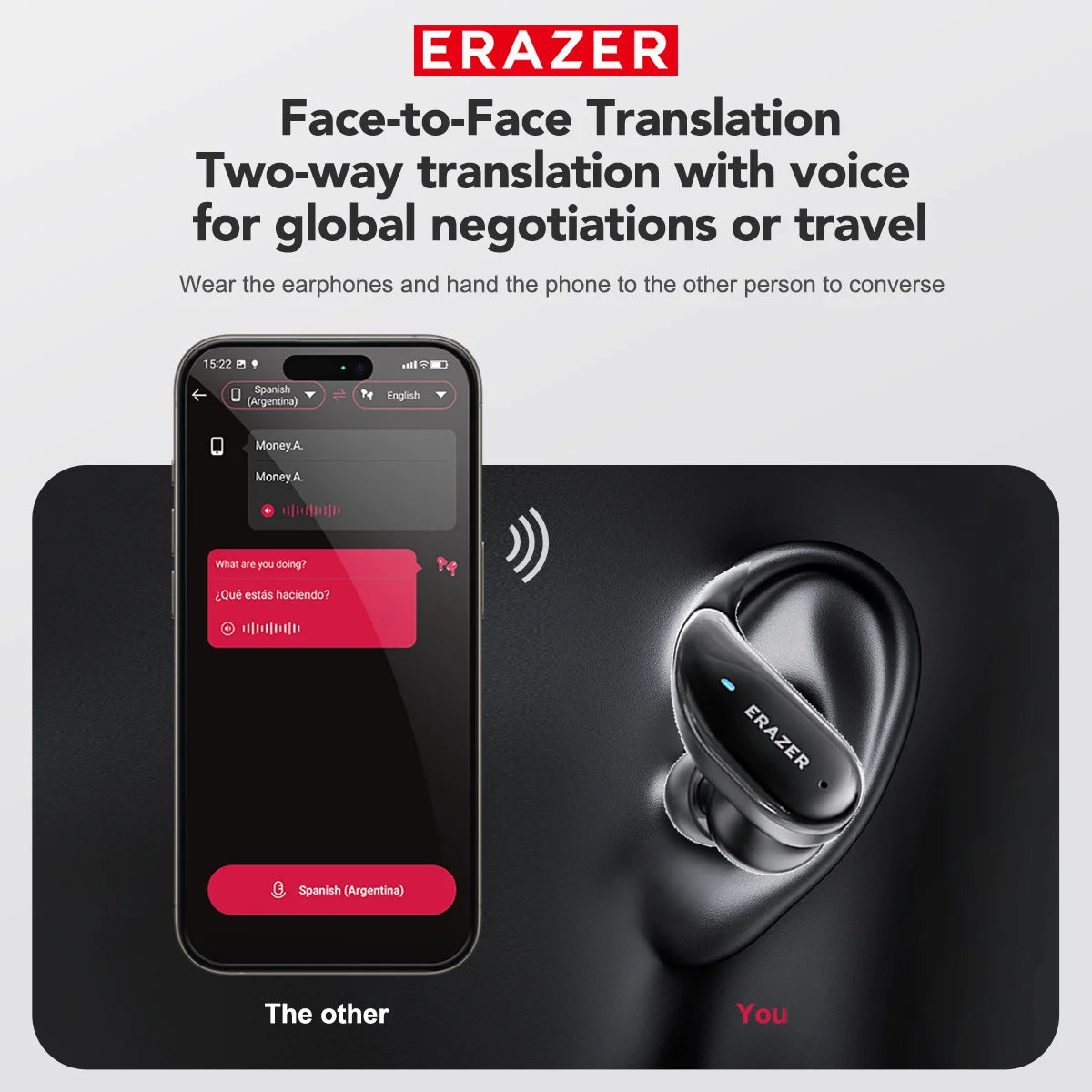 ERAZER XT80pro TWS AI Bluetooth Earphones Sports Wireless Headphones Touch Control Earhooks Headsets Active Noise Cancellation