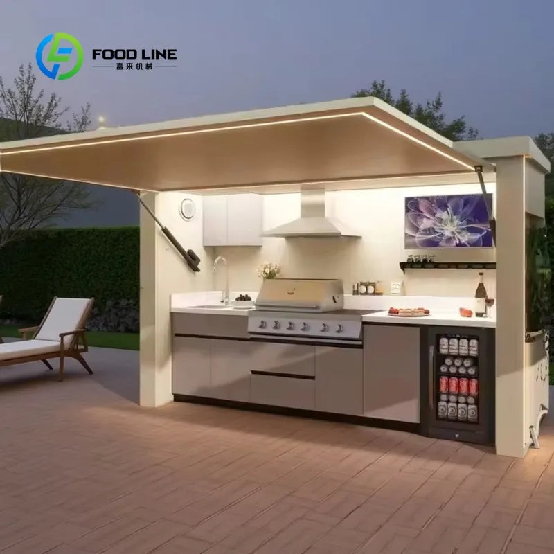 Customized Outdoor BBQ Kitchen Cabinets Island Luxury Modular Stainless Steel Outdoor Kitchens Furniture Garden BBQ