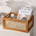 Kitchen Desktop Solid Wood Storage Box Retro Rattan Basket Book Snacks Cosmetics Organizer Home Appliance Bathroom Accessories