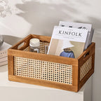 Kitchen Desktop Solid Wood Storage Box Retro Rattan Basket Book Snacks Cosmetics Organizer Home Appliance Bathroom Accessories