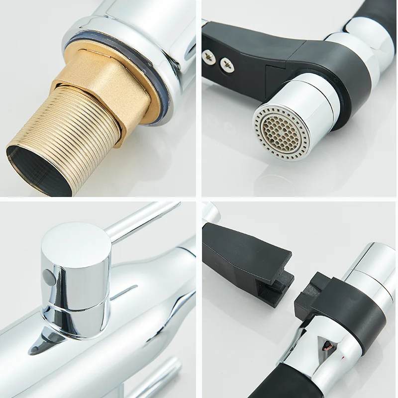 Kitchen Purified Water 2 Function Brass Cold and Hot Mix Faucet Black Flexible Water Pipe 360 Rotate Filtered Water Deck Install