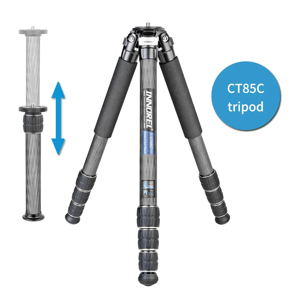 INNOREL CT75C/85C Carbon Fiber Tripod for DSLR Camera Heavy Duty Stand Low Gravity Center Ballhead with Adjustable Center Column