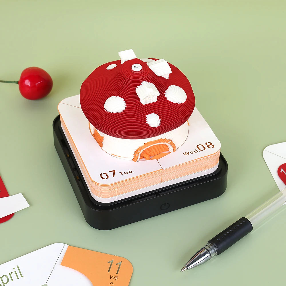 Omoshiroi 3D Calendar 2026 Mushroom 3D Notepad Led Memo Pad Note Paper Art 3D Sticky Note Blocks Office Accessories Novelty Gift