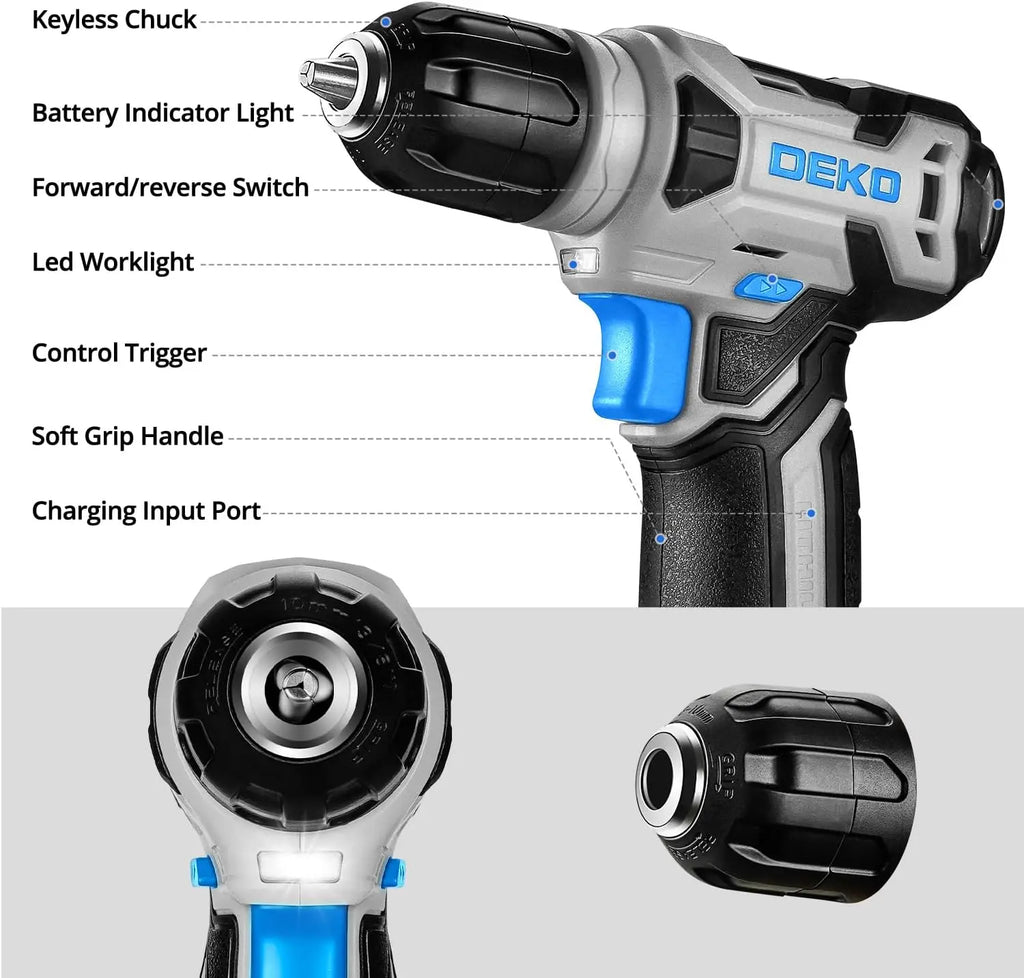DEKO 126-Piece Home Tool Kit - 8V Blue Cordless Drill & Hand Tool Set for Women | AlluCanFind