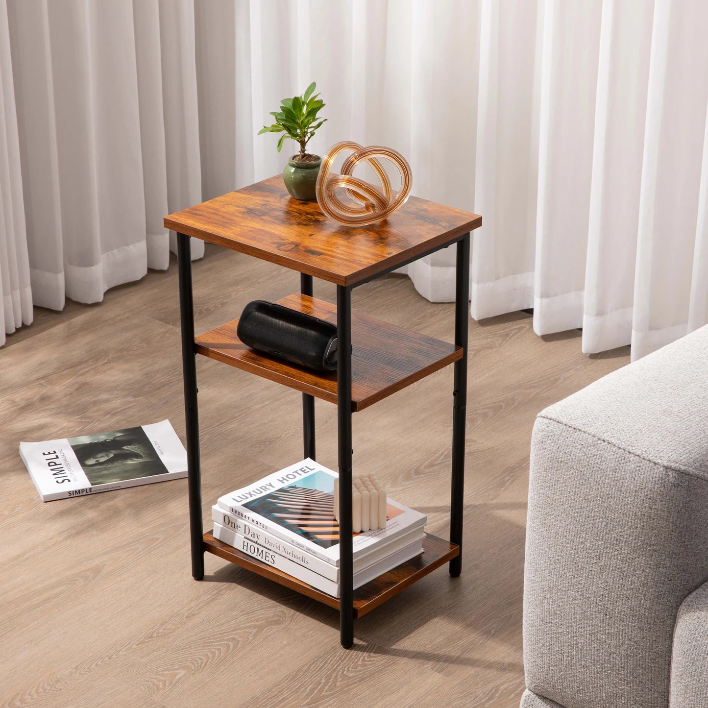 2/3-Tier End Table - Space-Saving Side Table w/ Adjustable Feet & Steel Frame for Bedroom & Living Room | AlluCanFind