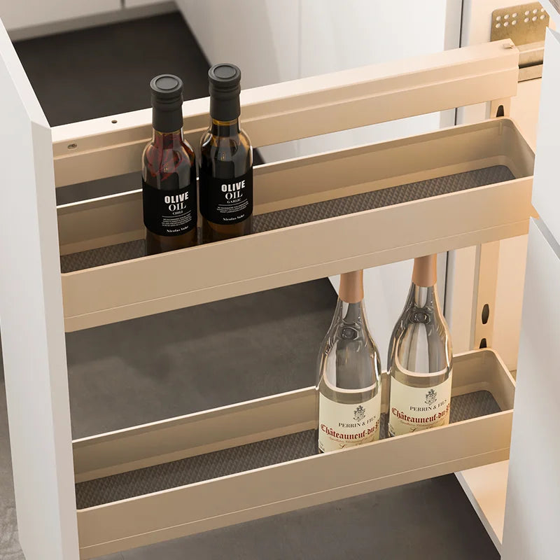 Champagne Color Kitchen Hardware Accessories Cabinets Condiments Bottle Storage Basket Pull Out Spice Rack
