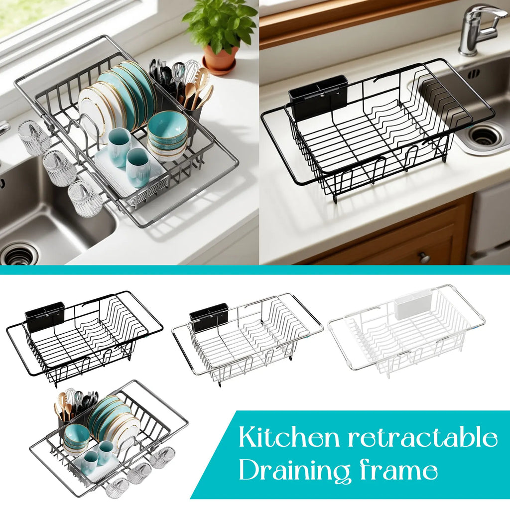 Kitchen Retractable Dish Drying Rack Home Sink Dish Storage Rack Stainless Steel Dish Drainer Kitchen Supplies