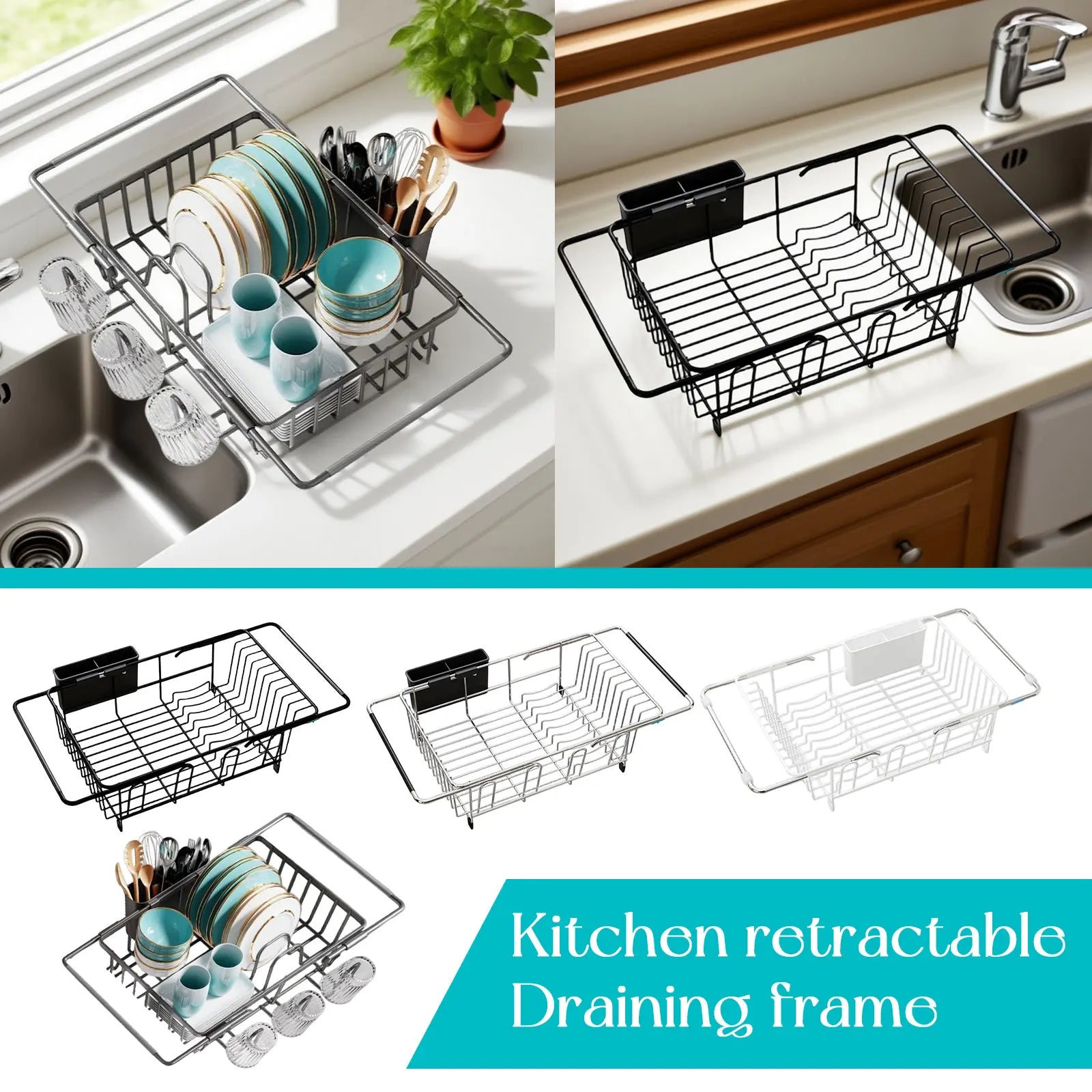 Kitchen Retractable Dish Drying Rack Home Sink Dish Storage Rack Stainless Steel Dish Drainer Kitchen Supplies