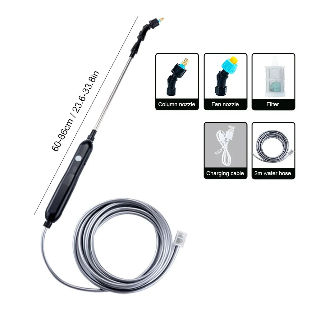 Electric Sprayer with 2/3/5/6/8m PipesGarden Watering Spray Gun with 2/4 Nozzles Type-C/USB Telescopic Irrigation Tools 전기 분무기