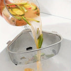 Kitchen Sink Strainer Basket, Stainless Steel Triangular Sink Strainer Corner Sink Rack Collect Food Scraps Washing Basket