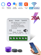 Tuya WiFi Smart Switch 16A 20A 100-240V Relay Controller RF433Mhz Wireless Remote Control Mini Round Panel Switch For LED Lamp