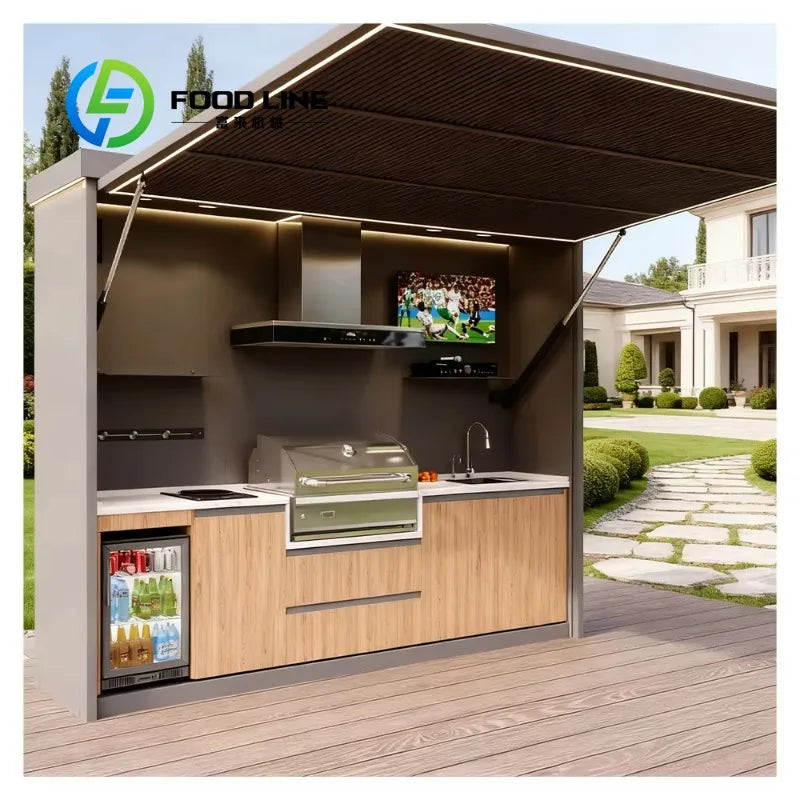 Customized Outdoor Barbecue Grill Kitchen Container Insulated Modular DIY Kitchens with Stone Marble Countertop